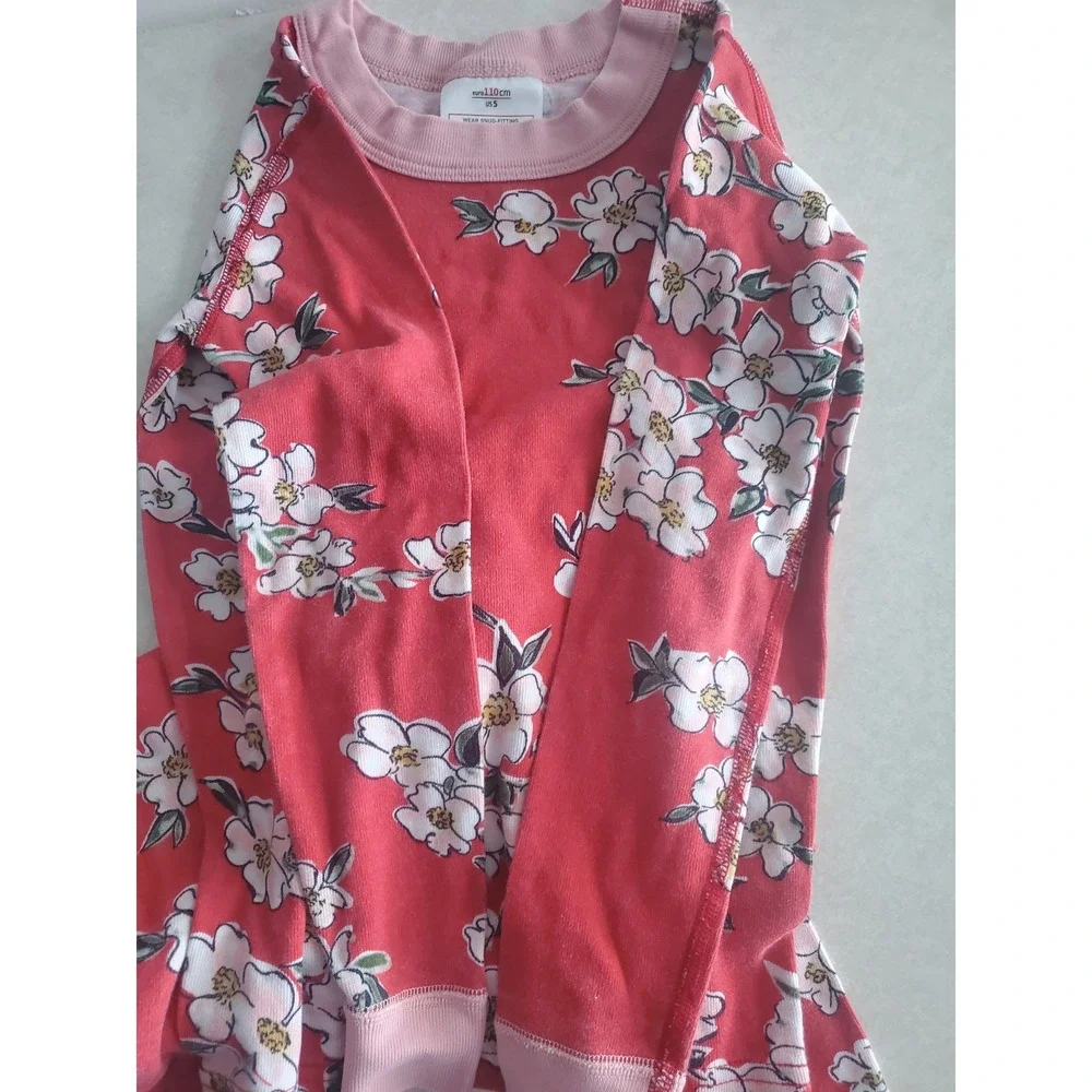 Hanna Andersson Pajama Set Pink Floral Organic Cotton Snug Fit Sleepwear Size 5